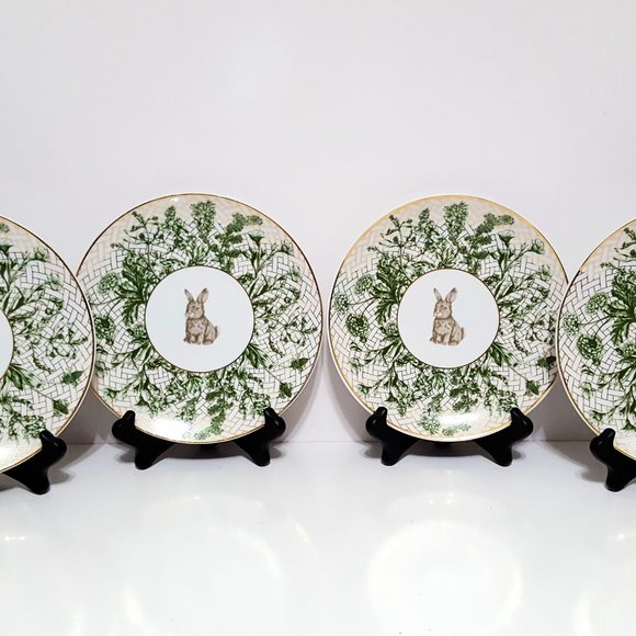 NEW RARE Williams Sonoma Set of 4 Garden Lattice Bunny Salad Plates 8 1/2" - Picture 1 of 3
